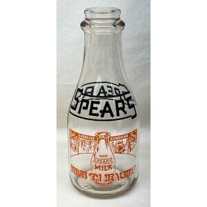 Spears Builds 'em Healthy Diet Exercise Sunshine Sleep Glass Milk Bottle